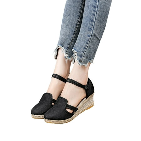 

Women s Closed Toe Platform Sandals Casual Breathable Linen Wedge Shoes for Summer