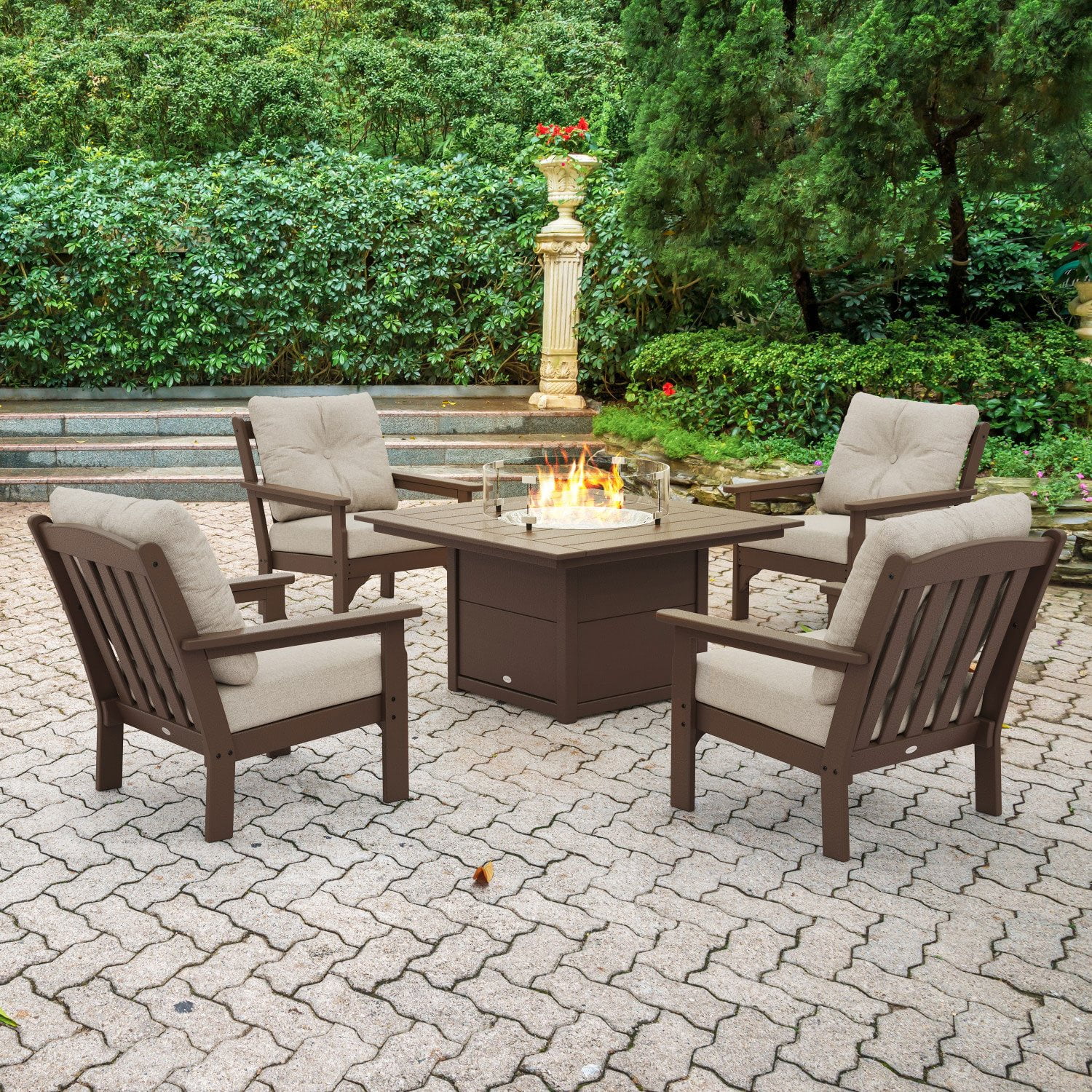 Polywood Sunbrella Fire Chat Set Harbour 5-Piece Conversation Set