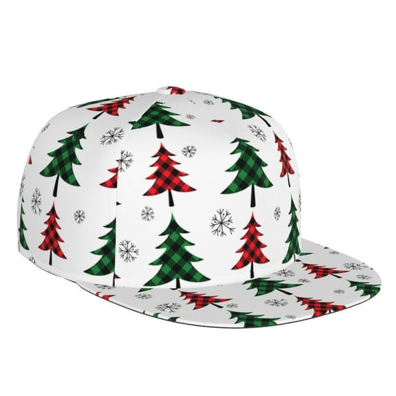Haiem Buffalo Plaid Christmas Trees Classic Snapback Cap Flat Bill Hat Baseball Cap Adjustable Size Cotton Dad Hat
