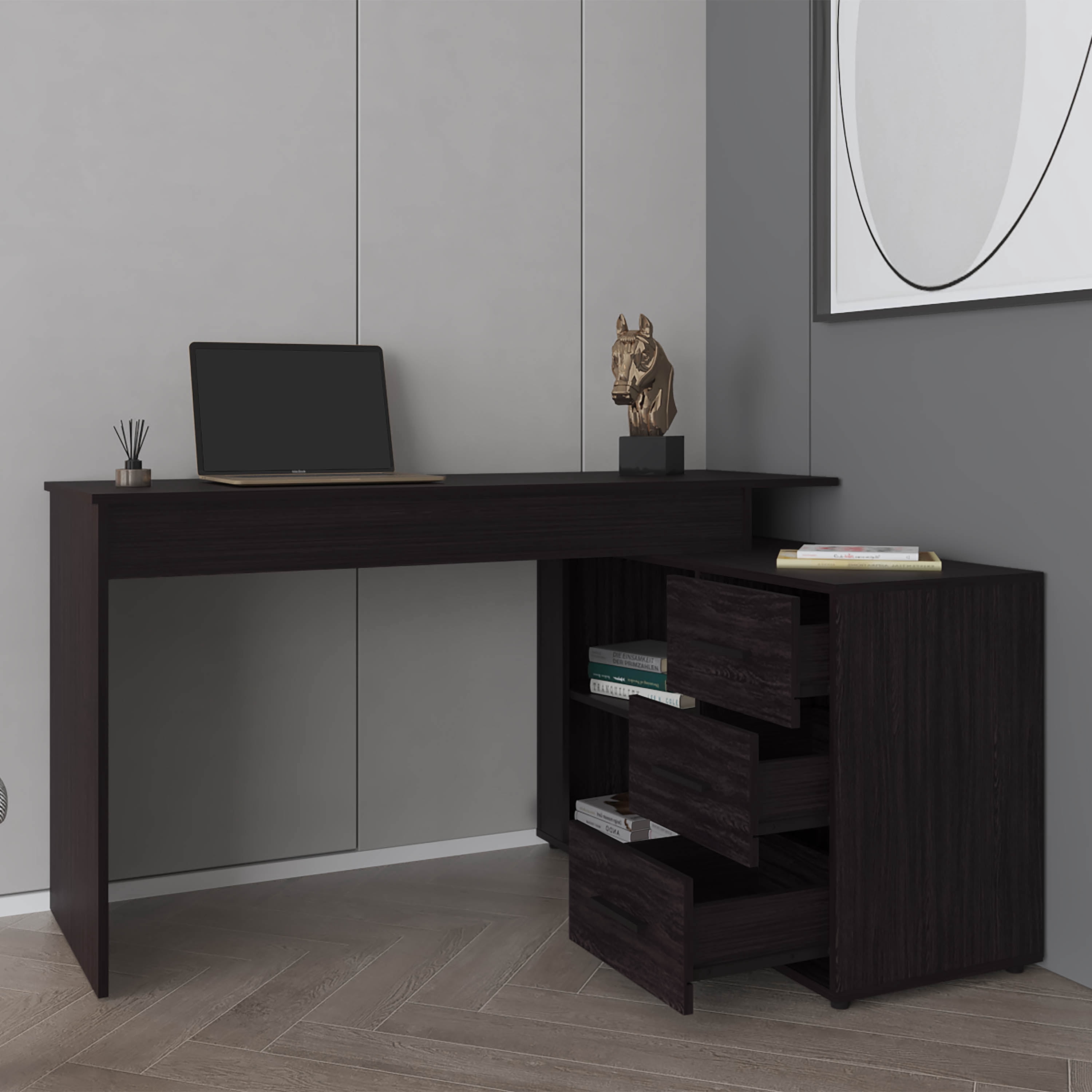 Astoutdoor Upton L-Shape Home Office Desk, Black