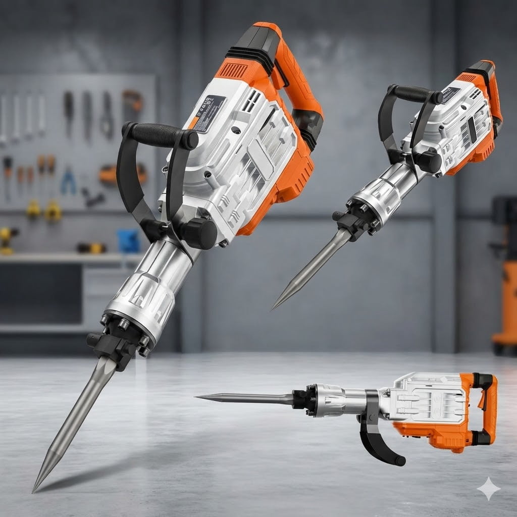 Demolition Jack Hammer, 3500W Jack Hammer Concrete Breaker, 1900 BPM Heavy Duty Electric Jack Hammer, 2pcs Chisel with Gloves & 360°C Swiveling Front Handle for Trenching and Breaking Holes