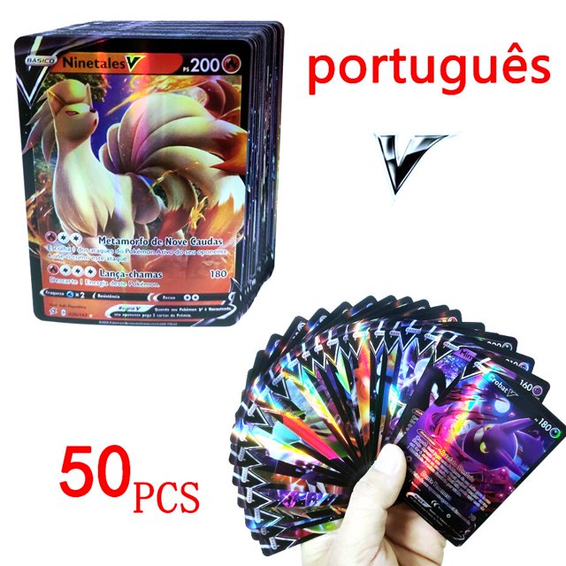 Cartas de Pokémon en portugués TAG TEAM GX V VMAX, juego de cartas holográficas de energía, juguete para niños portugués Fivean unisex