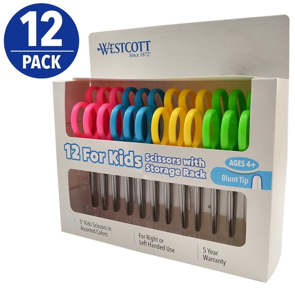 Westcott 5" Kids Scissors, Blunt Tip, 12-Count, Hard Handle