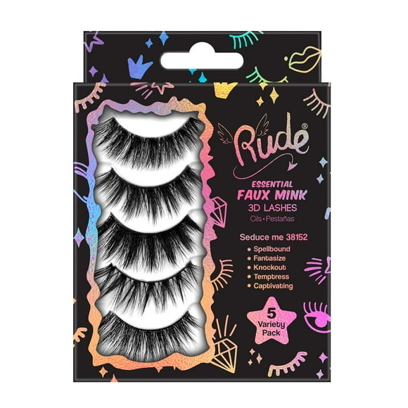 Paquete de 5 pestañas Rude Essential Faux Mink 3D