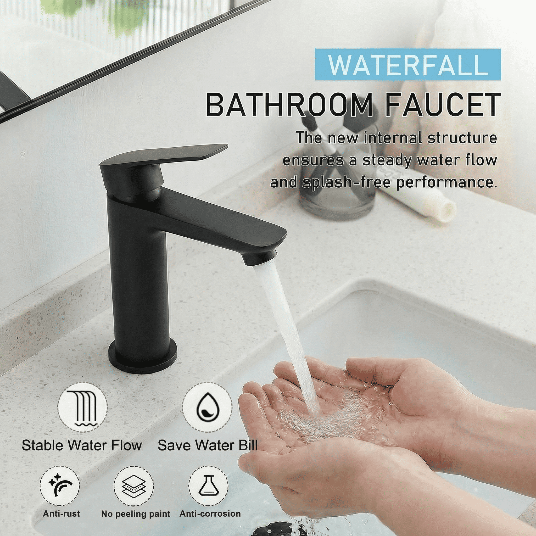 Mango Tile 304SUS Stainless Steel Black Bathroom Sink Faucet