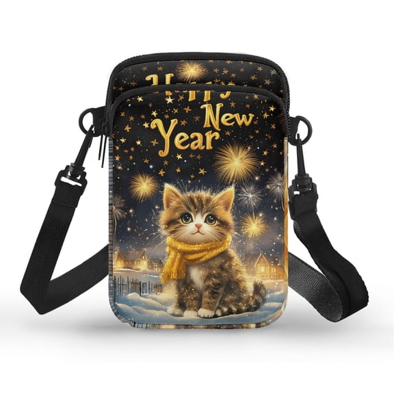 HELLHERO Happy New Year Cat Design Adjustable Strap Sling Bag 4.33x1.97x7.09 for Men, Women Polyester, 2026