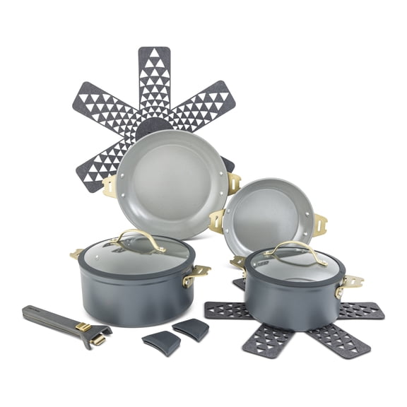 Thyme & Table 11-Piece Ceramic Non-Stick Cookware Set With Detachable Handle - Two Tone Gray