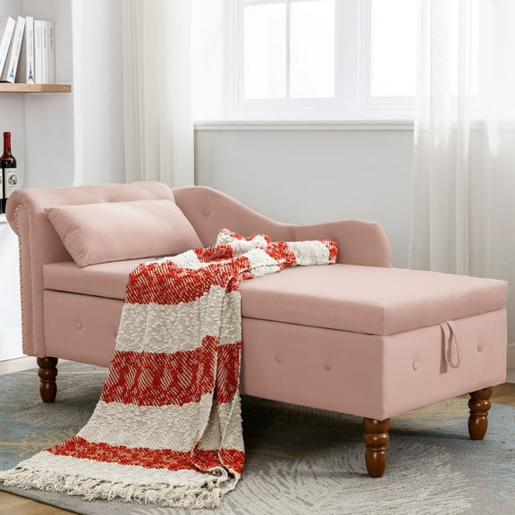Modern Pink Lounge Chair - Spacious Interior Space Chaise With Extra Storage Rolled Arm Style