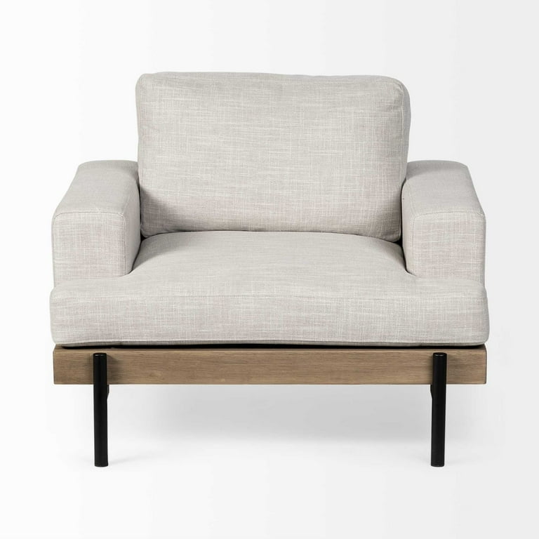 Cream Fabric Wrapped Accent Chair With Wooden Frame Cream Fabric Wrapped Accent Chair With Wooden Frame