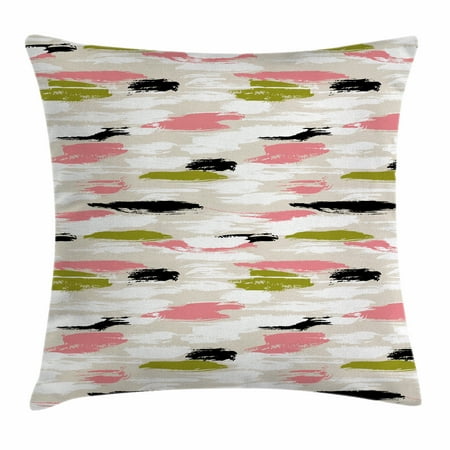 Coral Olive Green Art Throw Pillow Cushion Cover, Bold Pattern with Thick Brushstrokes and Stripes Hand Painted Boho Print, Decorative Square Accent Pillow Case, 18 X 18 Inches, Coral Black Olive Green, by Ambesonne ()