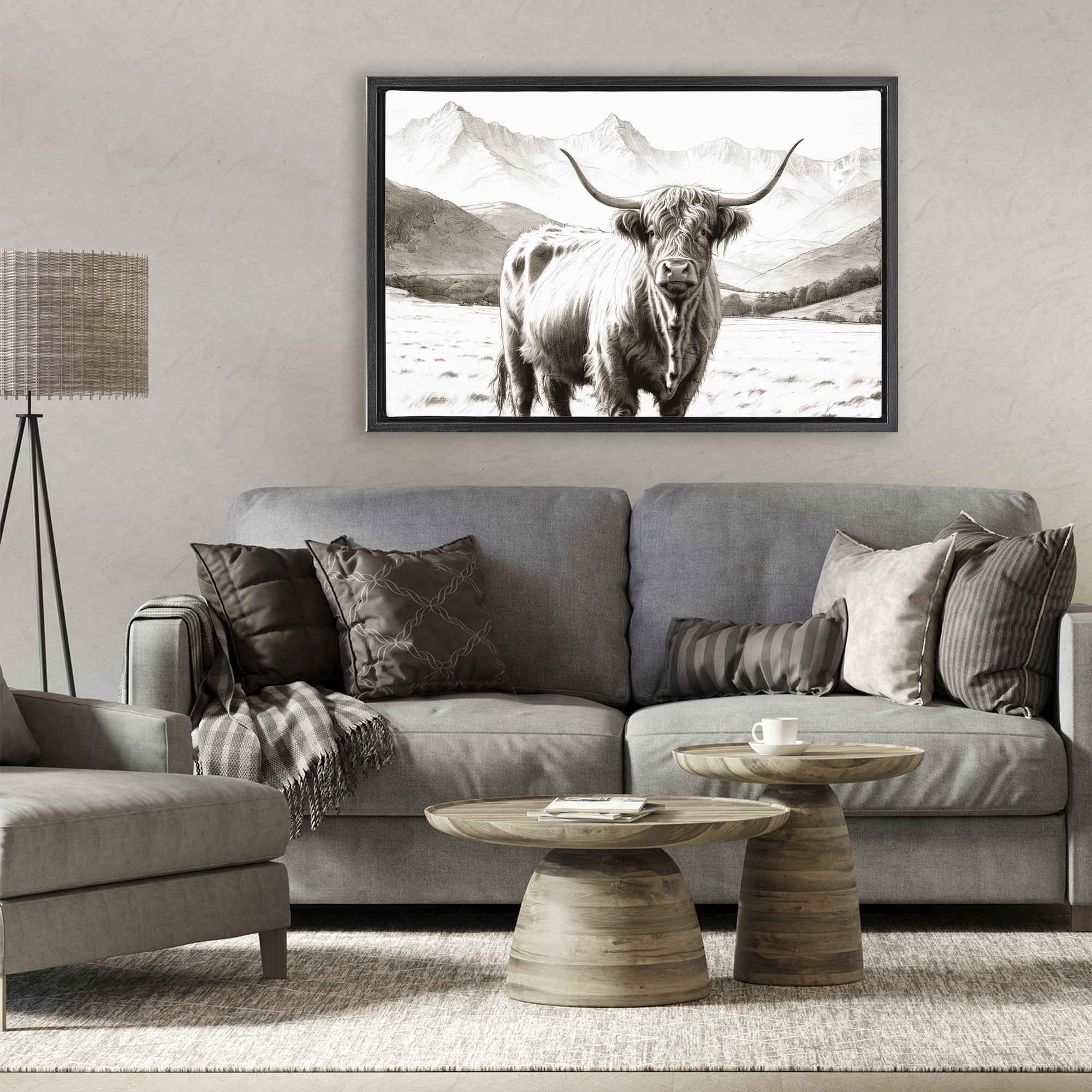Stupell Industries Highland Sepia Sketch Black Framed Floater Canvas Wall Art, design by Kim Allen