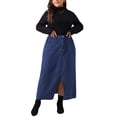 thumbnail image 2 of Agnes Orinda Women's Plus Size Vintage Denim Maxi Skirt Frayed Raw Hem High Waist Front Slit Long Jean Skirts 4X Dark Blue, 2 of 5