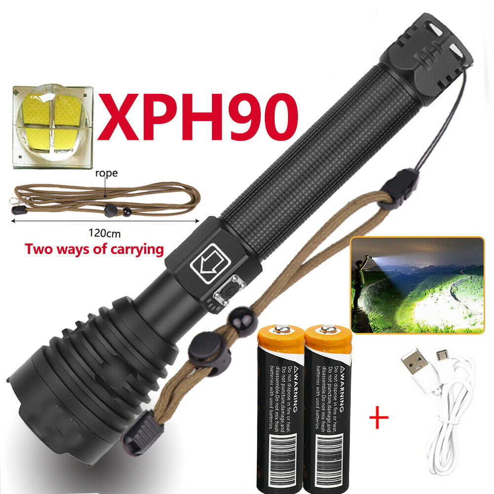 Details about   990000LM Xhp90 Ultra Super Bright LED 26650 Zoom Flashlight with USB Cable