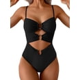 thumbnail image 3 of Swimsuit for Women Ring Linked Monokini Bathing Suit Cutout Swim Suit Black S, 3 of 7