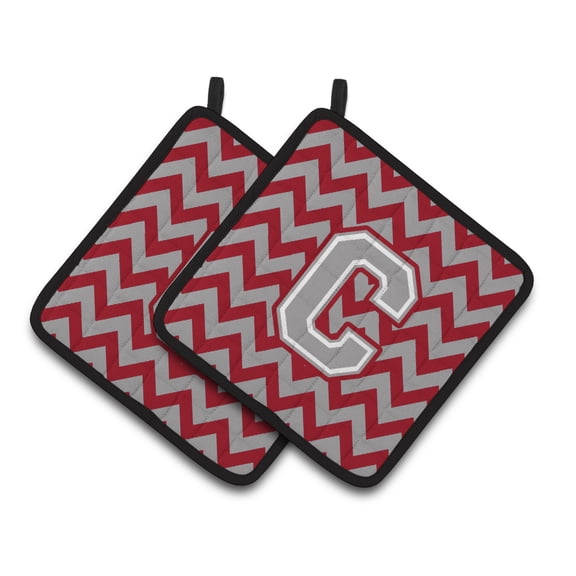Carolines Treasures CJ1043-CPTHD Letter C Chevron Crimson and Grey Pair of Pot Holders, 7.5HX7.5W, multicolor