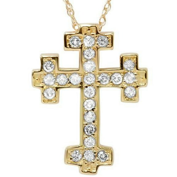 Pompeii 1/2ct Diamond Cross Pendant 14K Yellow Gold 3/4" Tall (G/H,I1-I2)