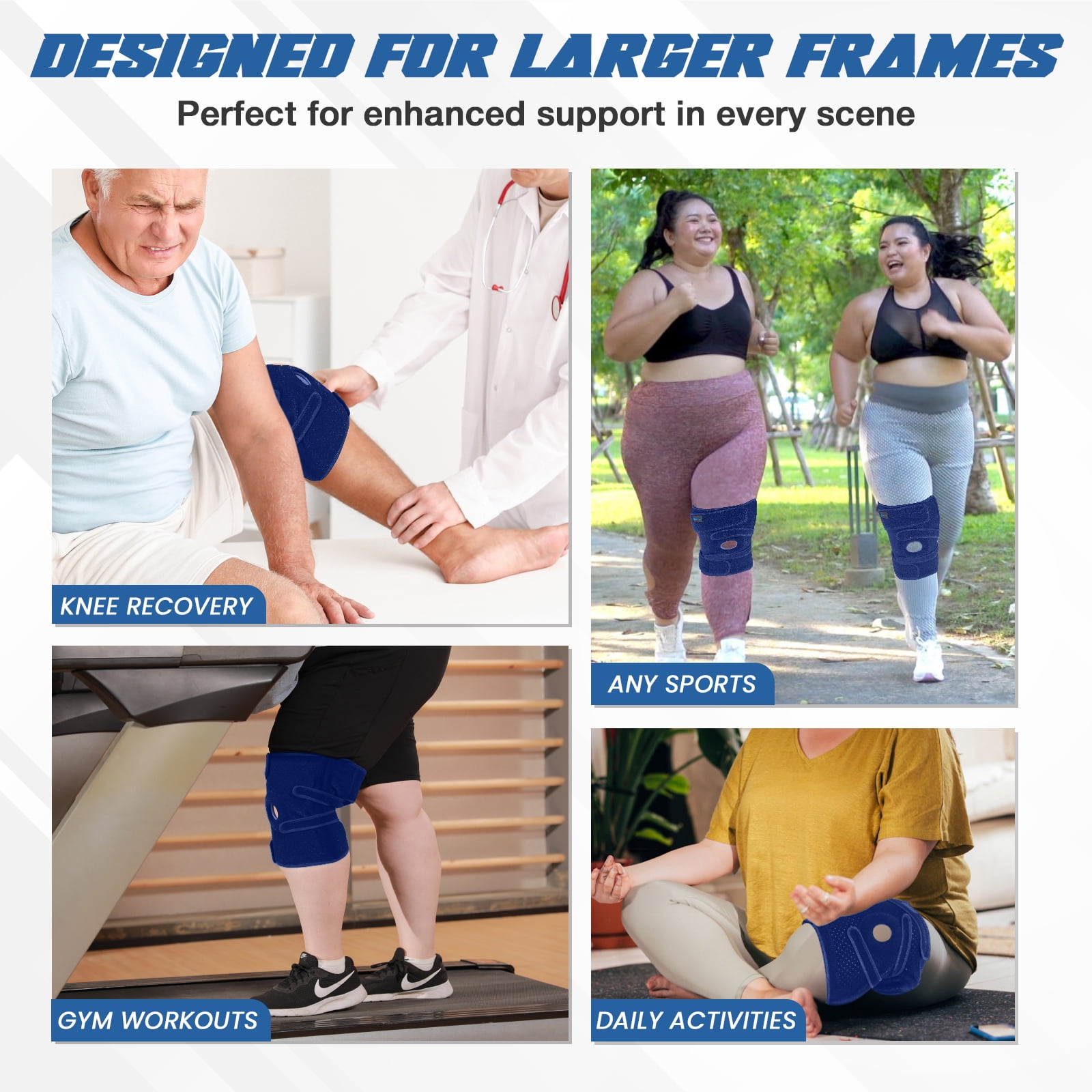 Nvorliy Plus Size Knee Brace for Knee Pain Plus Size (XL-8XL) - Extra Large Knee Brace with Side Stabilizers for Arthritis, Meniscus Tear, Knee Pain Relief, ACL, LCL, MCL (Navy)