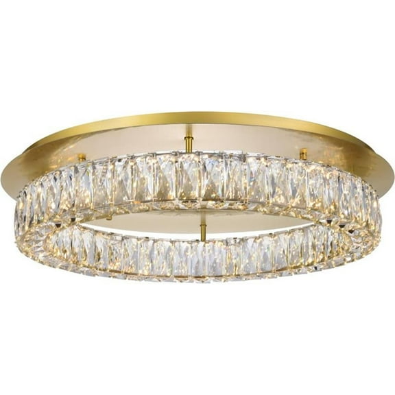 Maklaine 25.6" Round Royal Cut Crystal LED Flush Mount in Gold
