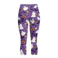 thumbnail image 5 of SCRAWLGOD Halloween Bat Ghost Pumpkin Violet Capri Leggings for Women, Comfy Athletic Yoga Pants Leggings with Pockets, High Waisted Buttery Soft Women's Leggings for Workout, L, 5 of 7