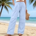 thumbnail image 2 of Pxxlle Plus Size Linen Pants for Women Loose Fit Wide Leg Palazzo Pant Casual Summer Drawstring High Waisted Pleated Trousers with Pockets Light Blue L, 2 of 9