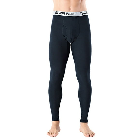 LUXUR Mens Long Pantalon Thermique Hiver Chaud Solide Legging Couleur Extrême Froid Bas Élastique à la Taille Sous-Vêtements Bleu Marine XL