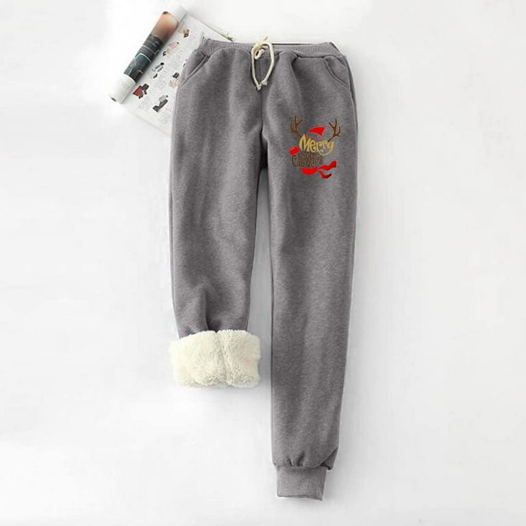 Olyvenn Thermal Ugly Christmas Printed Loose Fit Soft Jogger Pants  Sweatpants Comfy Stretchy Drawstring Pants Fleece Cashmere Lined Winter  Warm Thick Sweatpants for Women Light Gray L 