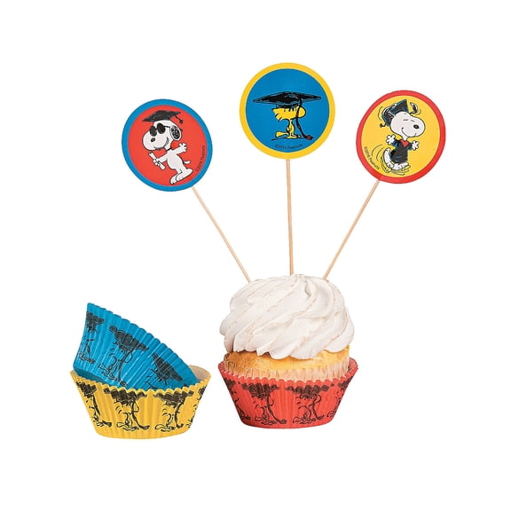 Peanuts Grad Baking Cups W/Picks (100Pc) - Party Supplies - 100 Pieces