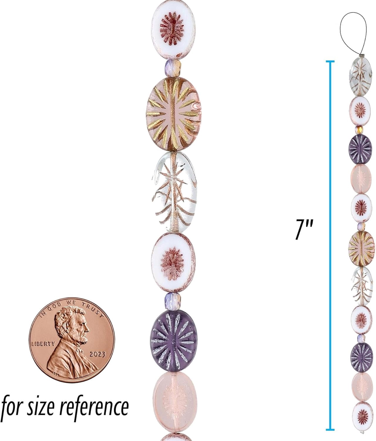 The Beadsmith Czech Glass Strands - Pressed & Table Cut Beads - 6 x 7-Inch Strands, 14 Beads Per Strand – Vintage Rose Quartz Mix – for Jewelry Making, Decorations & DIY Crafts
