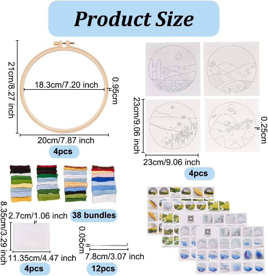 4 Sets Needle Felt Starter Set Meadow Felt Painting Kit for Beginners Wool Felting Supplies with Picture Frame Felting Needles Foam Pad Felts Cloth Instruction Mixed Color