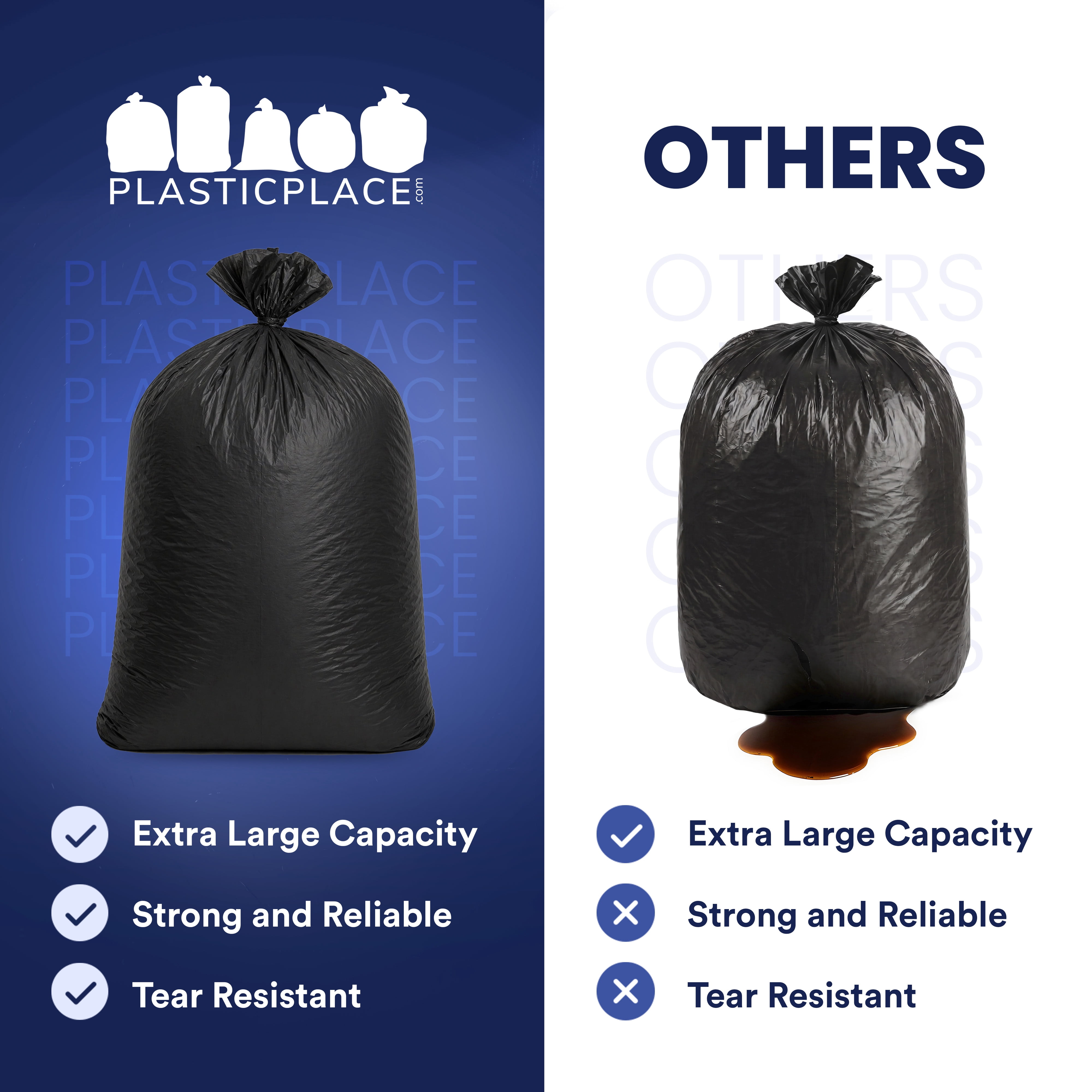 Plasticplace 55-60 Gallon Trash Bags, Heavy Duty Black Garbage Bags, 100 Count for Lawn, Yard, and Outdoor Waste Disposal, Ideal for Industrial Trash Cans, Contractors, and Home Improvement Projects