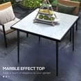 thumbnail image 3 of White Square Outdoor Dining Table for 4 - Marble Effect Glass & Steel Patio Table, 35.4" x 35.4" x 29.1", 3 of 7