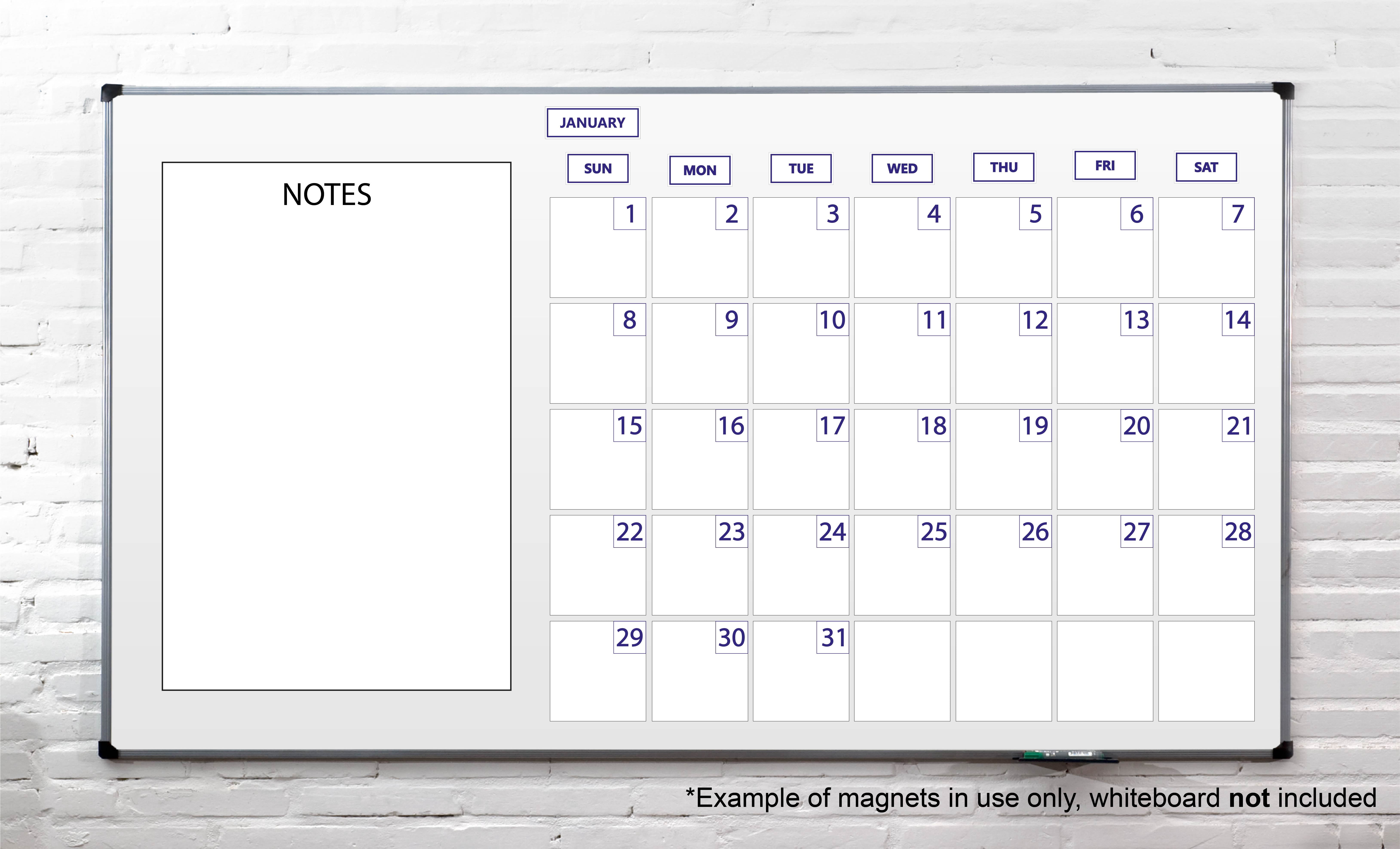 Whiteboard Calendar Magnet Non-Abbreviated Bundle (Dates, Days of The Week, Months) by DCM Solutions (Blue Inverted, 0.5"x0.5")