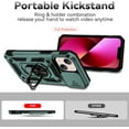 thumbnail image 3 of for iPhone 13 Case,with Camera Lens Cover HD Screen Protector,[Military Grade] Ring Car Mount Kickstand Hybrid Hard PC Soft TPU Shockproof Protective Case for iPhone 13-Green, 3 of 11