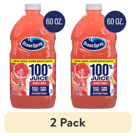 (2 pack) Ocean Spray® 100% Ruby Red Grapefruit Juice, 100% Juice, 60 fl oz Bottle