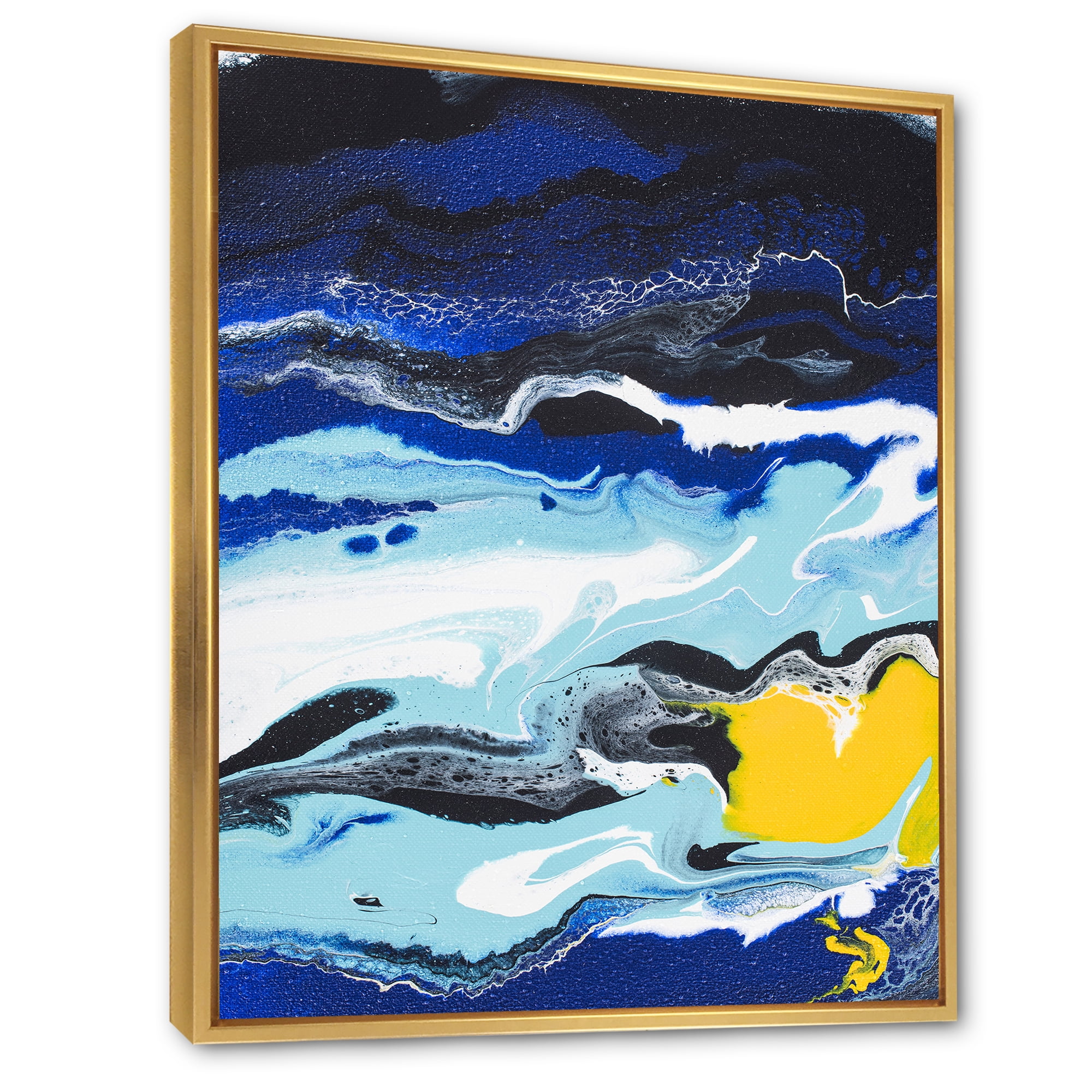 Designart 'Abstract Composition In Blue and Yellow VIII' Modern Framed Canvas Wall Art Print