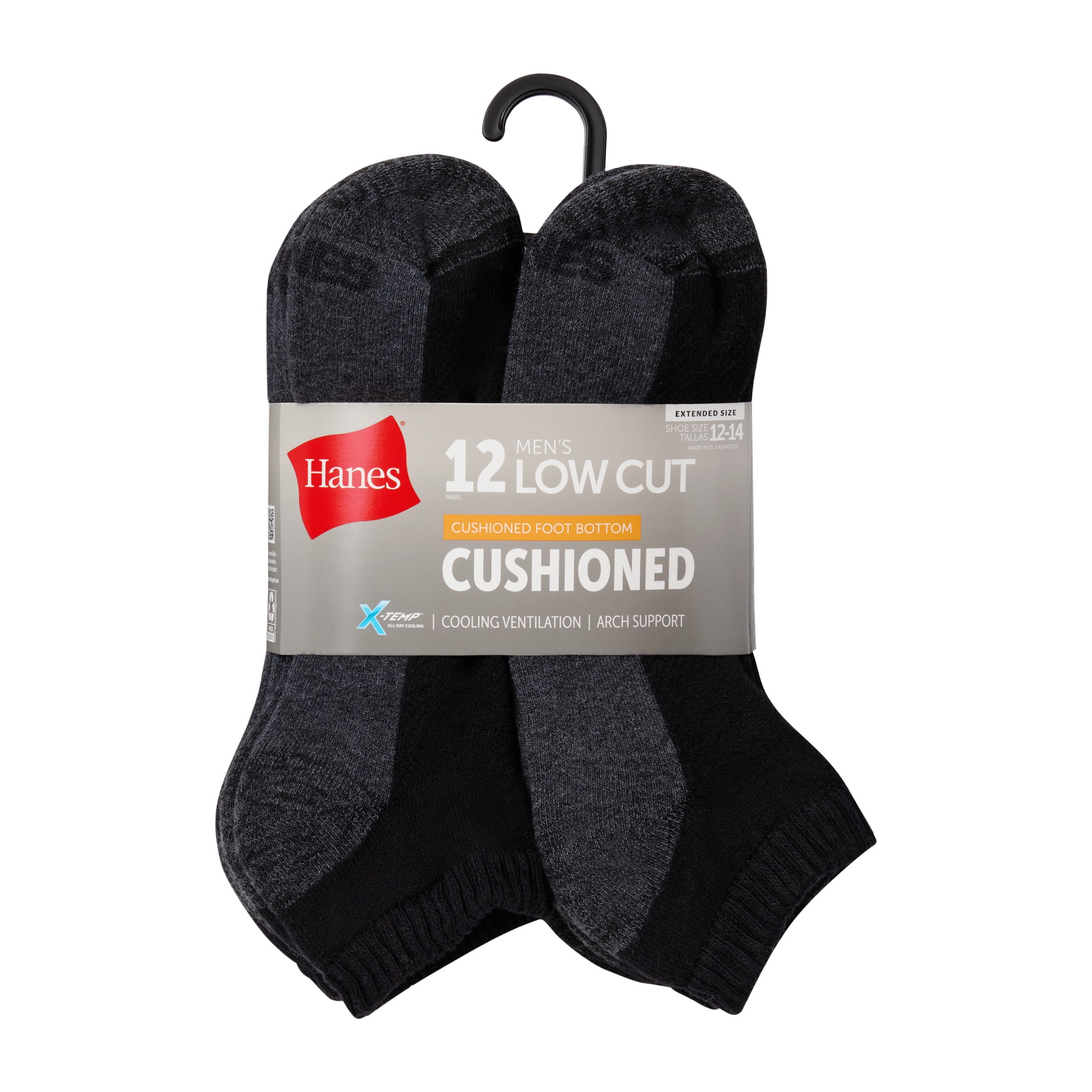 Hanes Men's Low-Cut Socks Pack - 12-Pack - X-Temp Cushioned - Regular & Extended Sizes Available