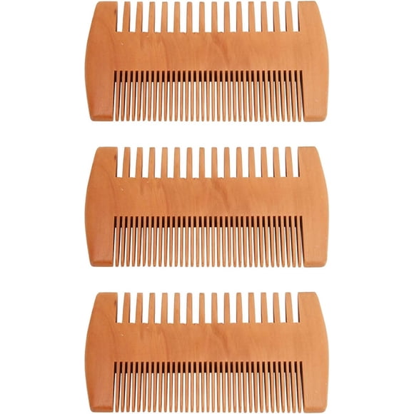ANKROYU Ensemble de 3 Peignes à Barbe en Bois, Peigne à Double Action en Bois de Poirier pour Dents Fines et Grossières, Peigne de Poche Portable pour Barbes et Moustaches
