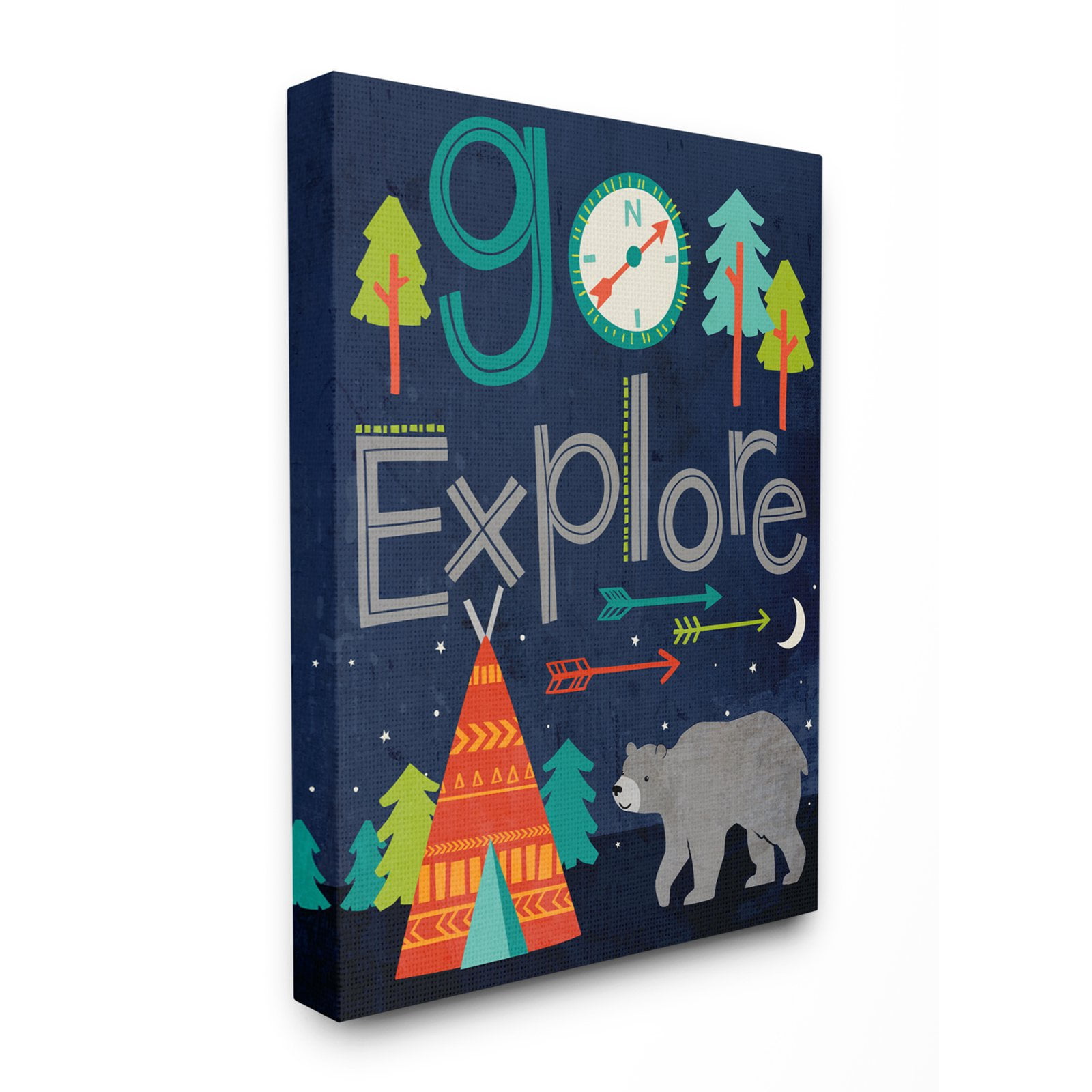 The Stupell Home Decor Collection Go Explore Night Time Tee Pee with Bear Wall Art