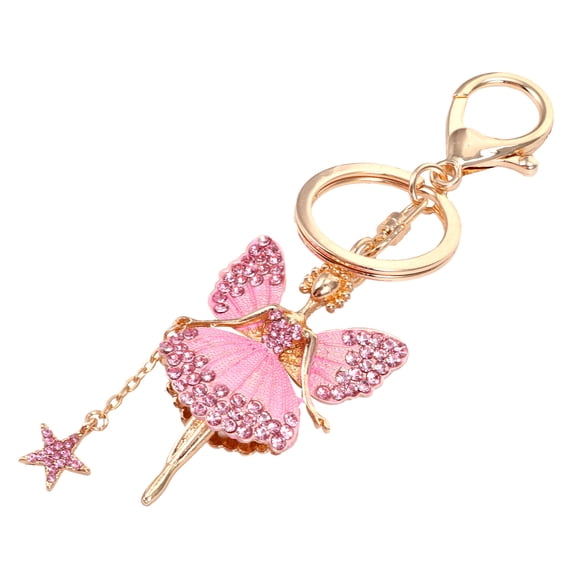 SEWCHICS Key Charm Keychain Pink Crystal 1Pcs Elegant Flower Fairy Pendant