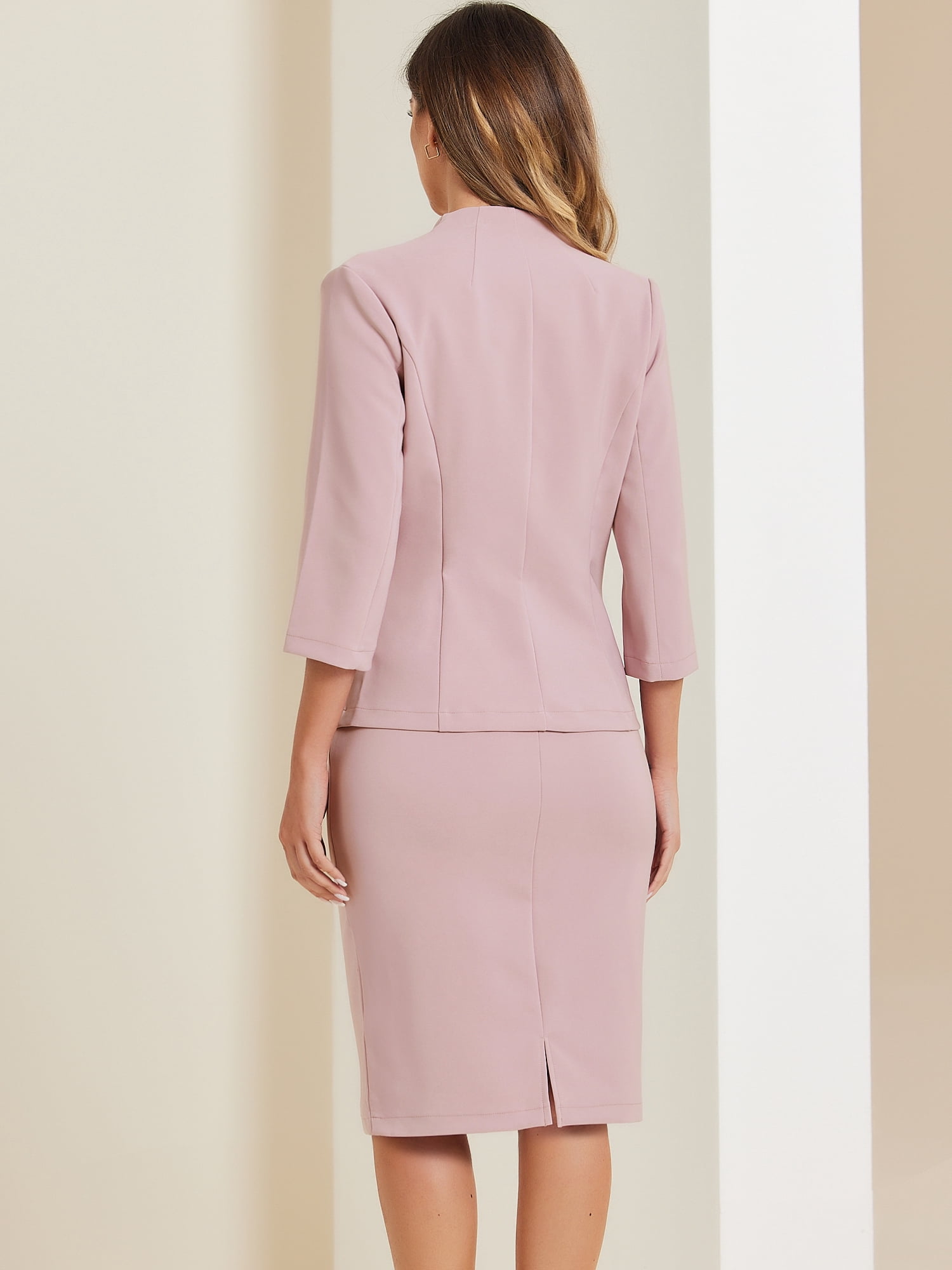 DARING DIVA 2Pcs Women's Office Work Outfit Business Skirt Suit Set 2XL Pink