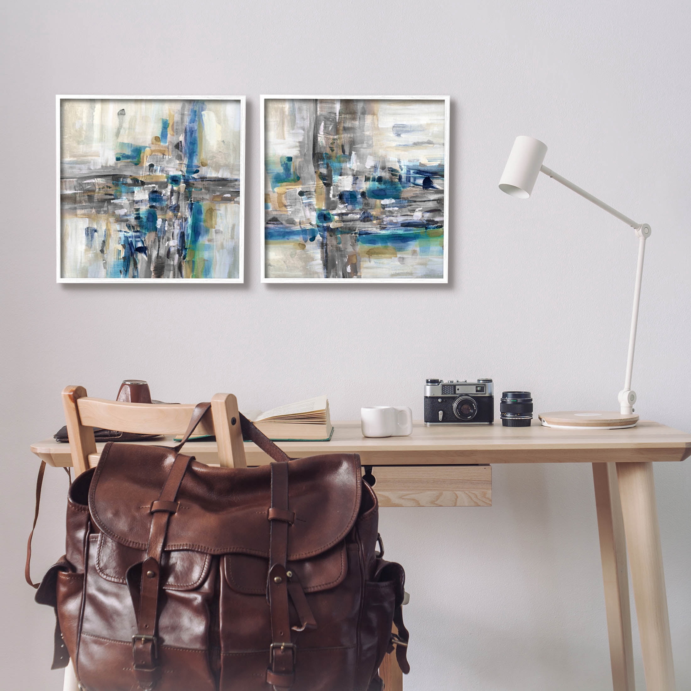 Abstract Collage Chaotic Brush Strokes Abstract Painting White Framed Art Print Wall Art, Set of 2