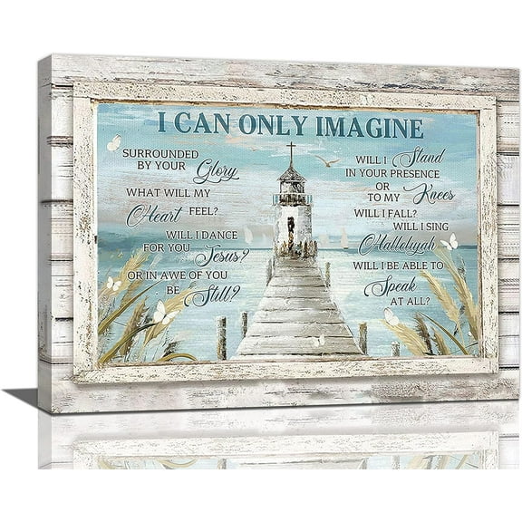 Nautical Lighthouse Wall Art Scripture Christian Cross Wall Decor I Can Only Imagine Quotes Picture Canvas Prints Motivational Framed Artwork for Home Living Room Bedroom Bathroom16 x12