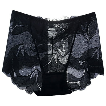 YHGFVOKJ Womens Underwear Plus Size High Waist Hollow Out See Through Low Rise Panties Lace Seamless Briefs Pregnancy Underwear Black XXL