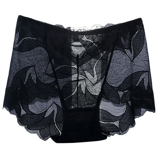 Gibobby Ropa interior de encaje sexy Ropa interior de mujer Ropa interior de talla grande Calzoncillos sin de encaje de cintura alta para mujer(Negro,G)