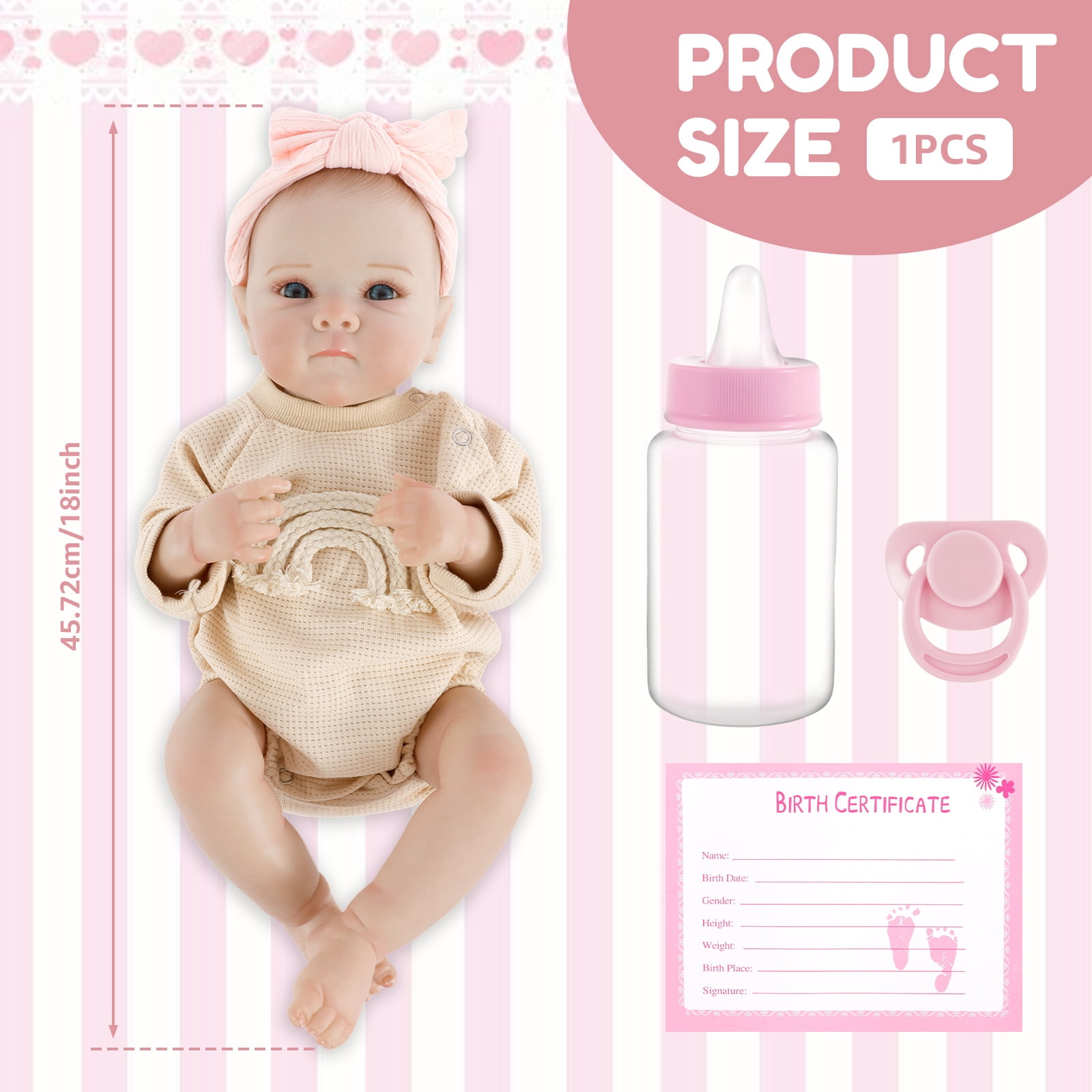 Keyohome Reborn Baby Dolls,18 inch Realistic Baby Doll, Lifelike Newborn Baby Dolls with Clothes and Toy Accessories Gift for Kids Age 3+