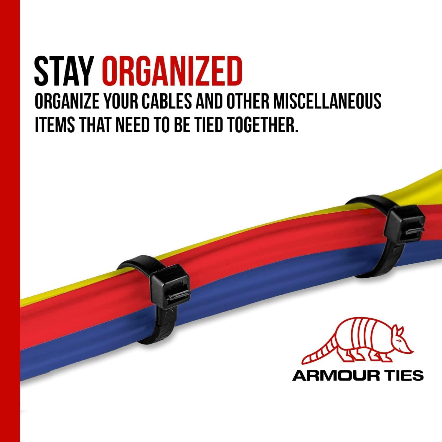 11-inch Black Zip Ties Heavy Duty UV Resistant Nylon , 50lb Tensile Strength, 100-Pack - Durable Wire Ties, Heavy Duty Tie Straps Indoor and Outdoor Cable Management Solution by