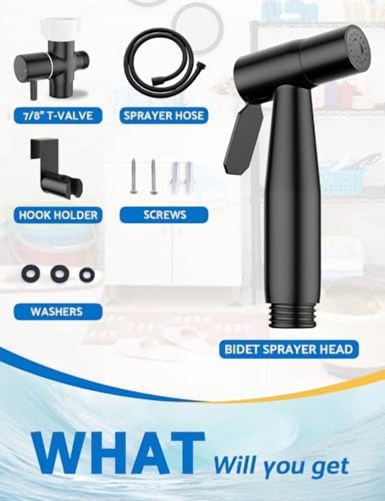 Black Handheld Bidet Sprayer for Toilet, Jet Sprayer for Toilet Muslim Shower, Adjustable Cloth Diaper Sprayer Bidets Attachment for Toilet, Bidet Hose for Feminine Wash，Matte Black