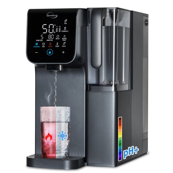 iSpring RCD100HCG Hot & Cold Reverse Osmosis System Countertop, Alkaline RO Water Filter Dispenser, 9 Temperature & 6 Dispensing Volume Options, TDS & Filter Lifespan Monitor, Plug and Play