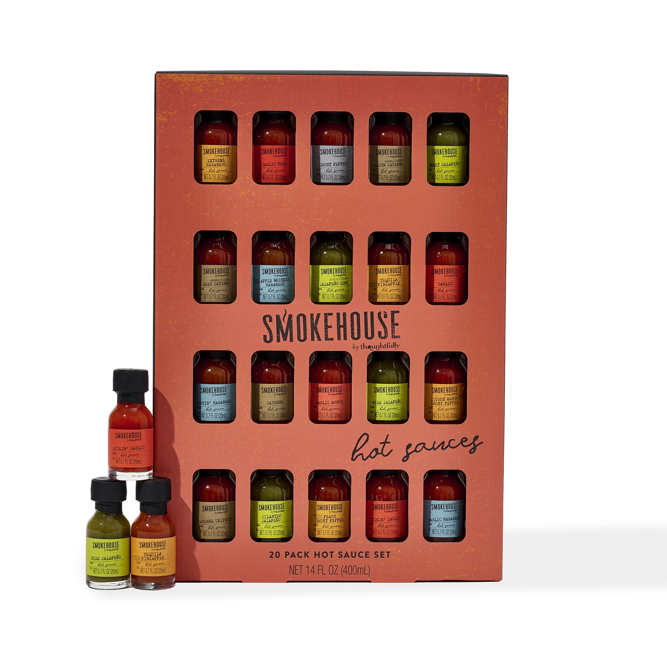 Smokehouse by Thoughtfully Hot Sauce Gift Set, Delicious and Unique Flavors Variety Pack for Father's Day Gifts, 20 Count