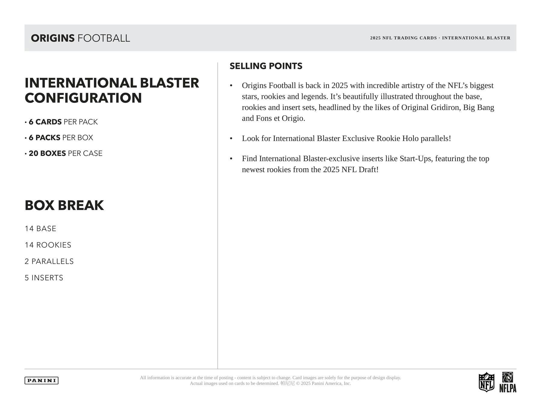 2025 Panini Origins Football International Blaster Box - ( Trading Cards)